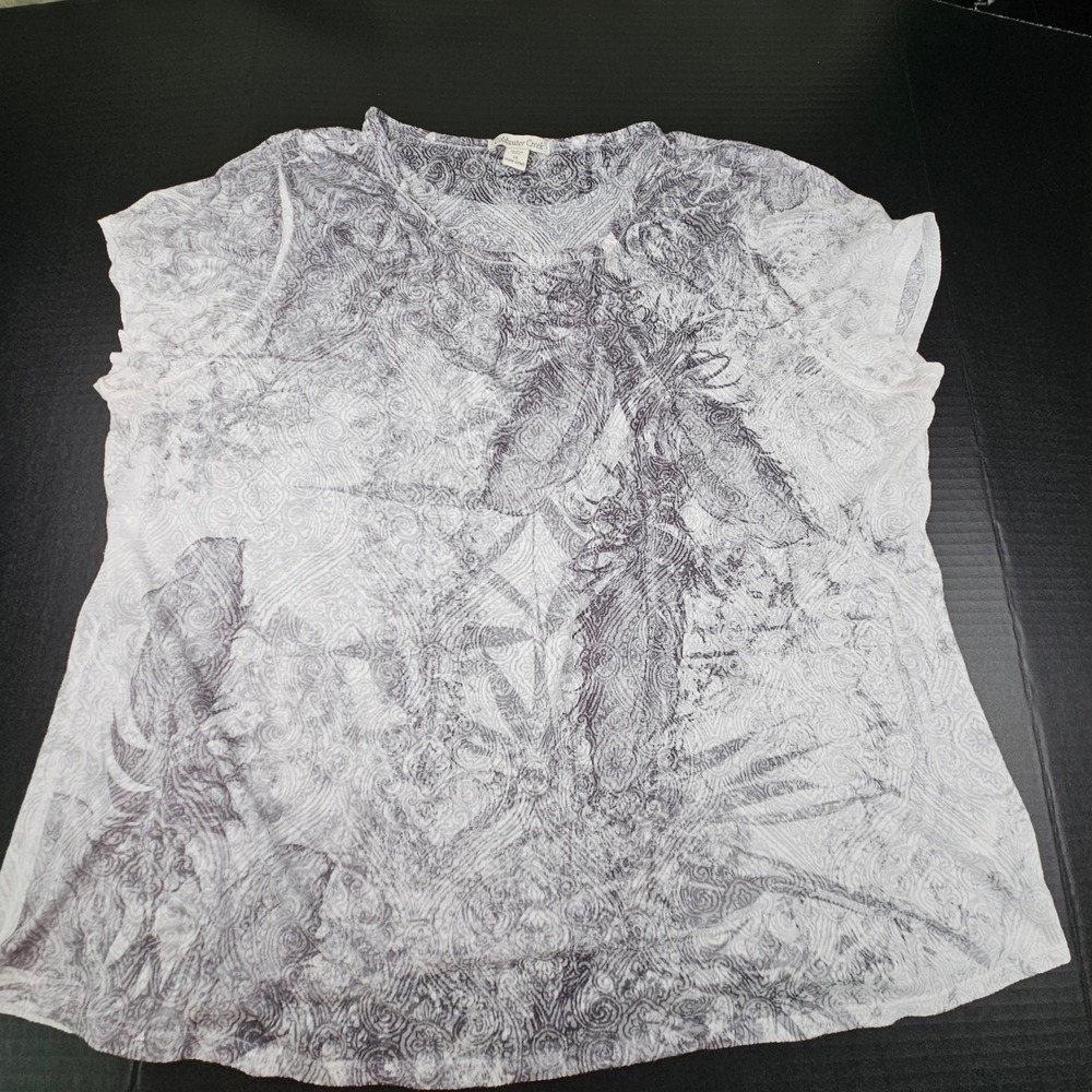 Coldwater Creek Womens 2X Grey White Abstract Paisley Gauze Short Sleeve Top